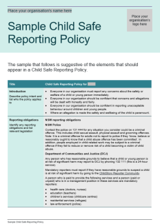 Child safe reporting policy sample preview
