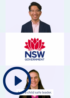 Two people with a NSW Government logo